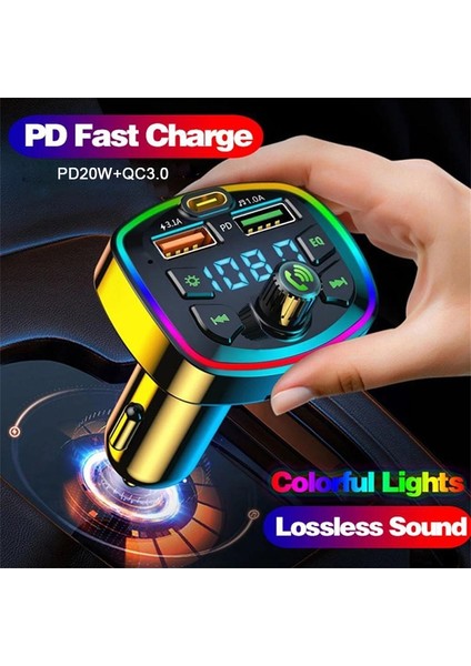 1m C2C Araba Bluetooth Puro Çakmak Radyo Fm Verici Pd 20W Tip-C Çift USB LED Renkli Ortam Işığı Şarj Cihazı Mp3 Müzik Çalar (Yurt Dışından) fırsatları