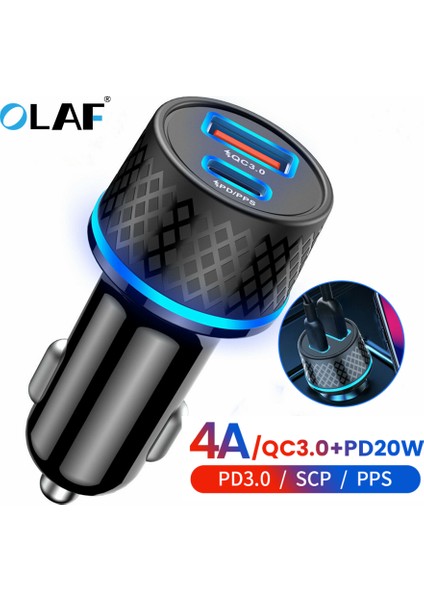 Siyah 38W USB Araç Şarj Cihazı Tip C Hızlı Şarj Qc 3.0 Araç Telefonu Şarj Cihazı iphone Samsung Xiaomi Pd USB C Şarj Cihazı Çakmak (Yurt Dışından)