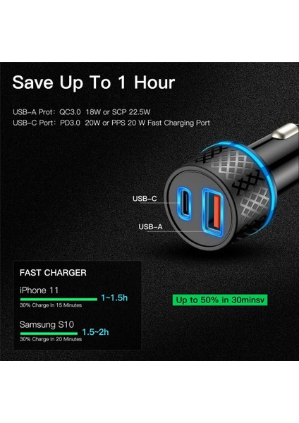 Siyah 38W USB Araç Şarj Cihazı Tip C Hızlı Şarj Qc 3.0 Araç Telefonu Şarj Cihazı iphone Samsung Xiaomi Pd USB C Şarj Cihazı Çakmak (Yurt Dışından) fırsatları