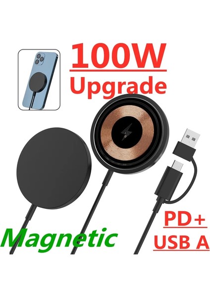 Pd ve USB A 100W Manyetik Kablosuz Şarj Pad Standı Macsafe iPhone 14 13 12 Pro Max Indüksiyon Hızlı Şarj Istasyonu Istasyonu Şarj Cihazları (Yurt Dışından) fırsatları