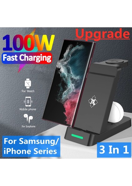 X20-B Samsung 100W 3'ü 1 Arada Kablosuz Şarj Standı iPhone 14 13 12 11 Samsung Galaxy S22 S21 Ultra Apple Watch Hızlı Şarj Istasyonu Istasyonu (Yurt Dışından) fiyatları