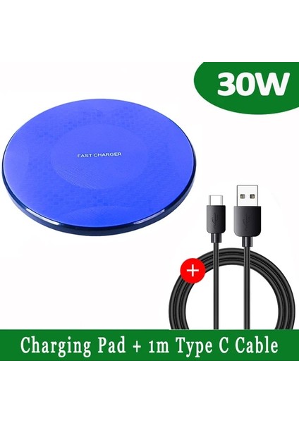 Mavi Kablo ile 30W Kablosuz Şarj Cihazı iPhone 13 12 11 x Xr Xs Hızlı Kablosuz Şarj Standı Samsung Xiaomi Huawei Için Telefon Şarj Cihazı Kablosuz (Yurt Dışından)