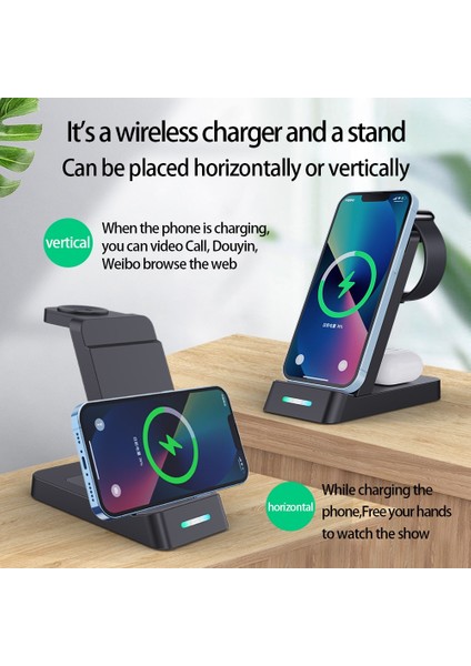 B20-W Apple 100W 3'ü 1 Arada Kablosuz Şarj Cihazı Standı Hızlı Şarj Istasyonu iPhone 11 12 13 14 Samsung S22 S21 Galaxy Apple Watch 8 7 6 (Yurt Dışından) fırsatları