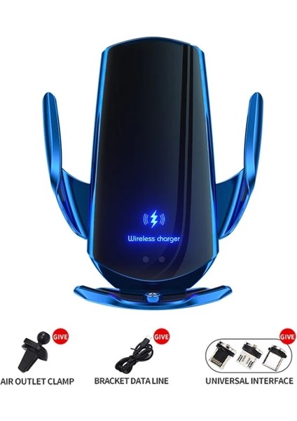 Mavi Kablo ile 100W Araç Kablosuz Şarj Cihazı iPhone 14 13 12 11 Samsung Xiaomi Manyetik USB Kızılötesi Araç Telefonu Tutucu Hızlı Şarj Istasyonu (Yurt Dışından)