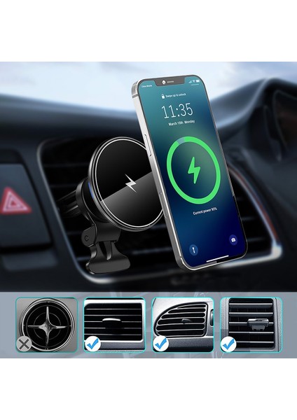 Siyah 15W Otomatik Sıkma Manyetik Kablosuz Araç Şarj Cihazı iPhone 13 12 Pro Max Mini Hava Firar Telefon Tutucu Braketi Hızlı Şarj (Yurt Dışından) fiyatları