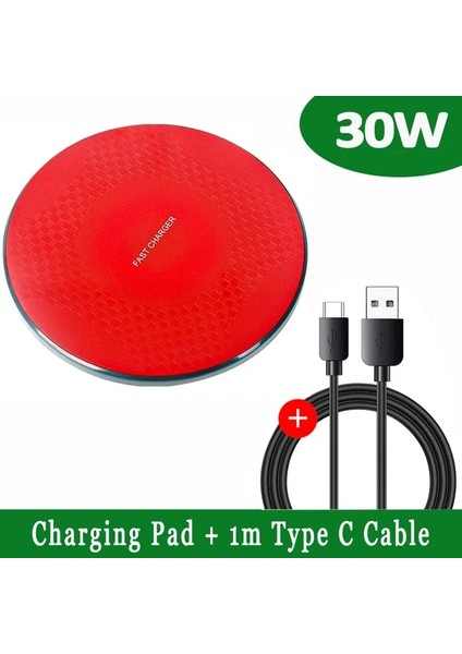 Kırmızı Kablo ile 30W Kablosuz Şarj Cihazı iPhone 13 12 11 x Xr Xs Hızlı Kablosuz Şarj Standı Için Samsung Xiaomi Huawei Telefon Şarj Cihazı Kablosuz (Yurt Dışından)
