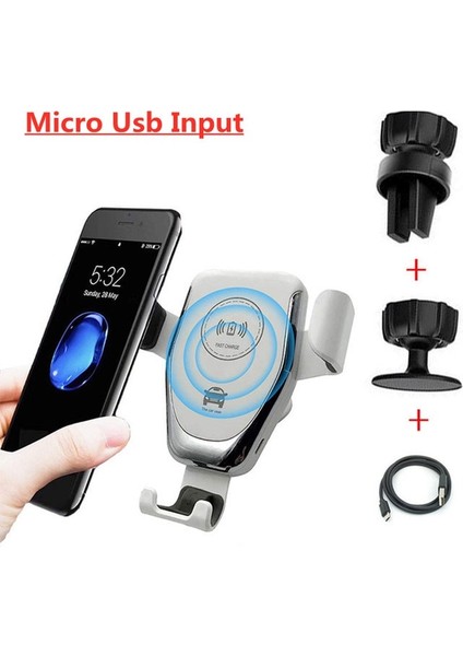 Mikro USB Girişi 30W Kablosuz Hızlı Şarj Cihazı Araç Montaj Hava Firar Cep Telefonu Tutucu IPhone 14 13 12 11 Pro Max Xiaomi Samsung Için Şarj Standı (Yurt Dışından)