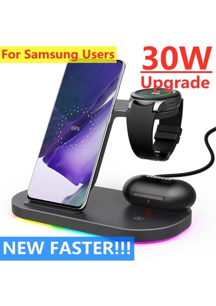 OJD76 Katlanabilir 30W 3 In 1 Kablosuz Şarj Standı Samsung S21 S22 Ultra S20 Galaxy Izle 5/4 Aktif 2/1 Buds2 Pro Hızlı Şarj Istasyonu Istasyonu (Yurt Dışından) indirimleri