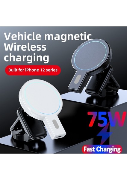 Siyah Yok Kablo 75 W Manyetik Araç Kablosuz Şarj Cihazı Mini Hızlı Şarj Istasyonu Telefon Tutucu Dağı Otomatik Hizalama iPhone 12 13 14 Pro Max (Yurt Dışından) indirimleri