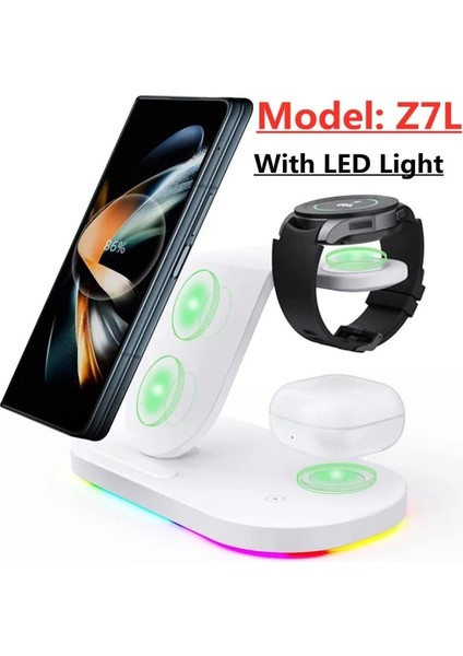 Z7L LED Işık ile 30W 3 In 1 Kablosuz Şarj Standı Samsung S21 S22 Ultra S20 Galaxy Izle 5/4 Aktif 2/1 Buds2 Pro Hızlı Şarj Istasyonu Istasyonu (Yurt Dışından)