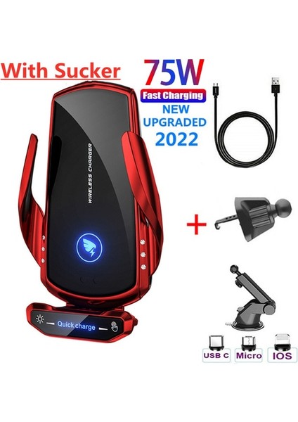 Kırmızı Sucker ile 100W Kablosuz Şarj Cihazı Araç Telefonu Tutucu Hızlı Şarj iPhone 14 13 12 11 Pro Xiaomi Samsung Manyetik Araba Kablosuz Şarj Aletleri (Yurt Dışından)