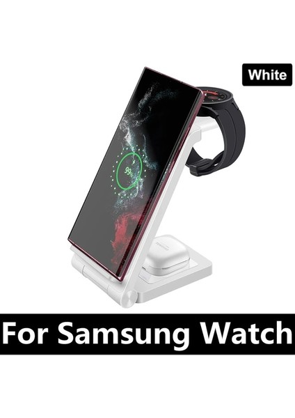 Beyaz 3 In 1 Kablosuz Şarj Standı Galaxy Izle 5 Pro 4 Aktif Tomurcuklar Hızlı Şarj Dock Istasyonu Samsung S23 S22 Z Flod Flip 4 (Yurt Dışından)