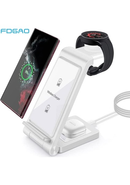 Beyaz 3 In 1 Kablosuz Şarj Standı Galaxy Izle 5 Pro 4 Aktif Tomurcuklar Hızlı Şarj Dock Istasyonu Samsung S23 S22 Z Flod Flip 4 (Yurt Dışından) modelleri