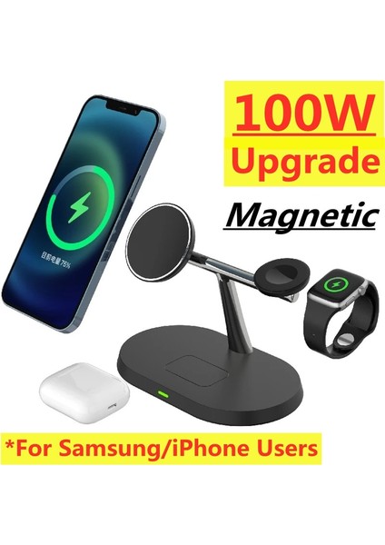 iPhone Kullanıcıları Için 100W 3'ü 1 Arada Manyetik Kablosuz Şarj Standı Samsung S22 S21 Ultra S20 iPhone Apple Galaxy Watch Hızlı Şarj Istasyonu Istasyonu (Yurt Dışından) modelleri