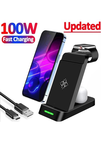 X20-B Apple 100W 3'ü 1 Arada Kablosuz Şarj Standı iPhone 14 13 12 Samsung S22 S21 S20 Ultra Galaxy Izle Tomurcukları Hızlı Şarj Istasyonu Istasyonu (Yurt Dışından) fırsatları