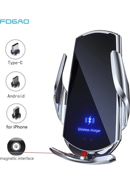 Siyah Otomatik 15W Kablosuz Araç Şarj Cihazı iPhone 13 12 11 Pro Xr Xs x 8 Manyetik Hızlı Şarj Samsung S21 S20 S10 Xiaomi 11 (Yurt Dışından) modelleri