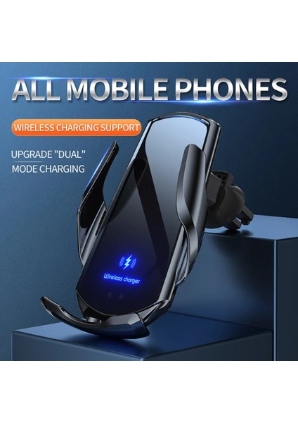 2 In 1 Siyah Otomatik Sıkma 15W Hızlı Kablosuz Araç Şarj Cihazı iPhone 12 11 Xs Xr x 8 Samsung S21 20 Xiaomi Mi 11 Cep Telefonu Şarj Cihazı (Yurt Dışından) modelleri