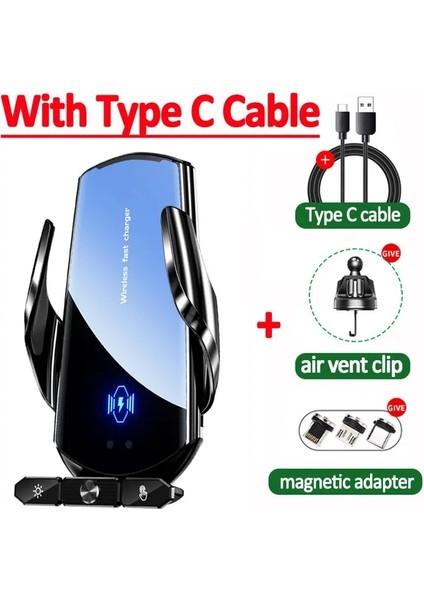 Kablo ile Siyah 100 W Araç Kablosuz Şarj Cihazı Manyetik Oto Araç Telefonu Tutucu iPhone Samsung Xiaomi Için Kızılötesi Indüksiyon Hızlı Şarj Istasyonu (Yurt Dışından)