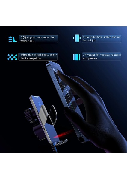 Siyah 30W Kablosuz Şarj Cihazı Araba Hava Firar Halkalı Telefon Kılıfı Tutucu Hızlı Şarj Istasyonu Samsung S22 S21 S20 iPhone 11 12 13 14 Pro Max (Yurt Dışından) fırsatları
