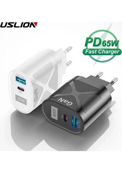 Kc Siyah Uslıon 65W Gan USB C Şarj Cihazı Hızlı Şarj Kr Au Ab Abd Tak Pd Usb-C Typec iPhone 14 Xiaomi Samsung S22 Macbook Için Hızlı Şarj Cihazı (Yurt Dışından) fiyatları