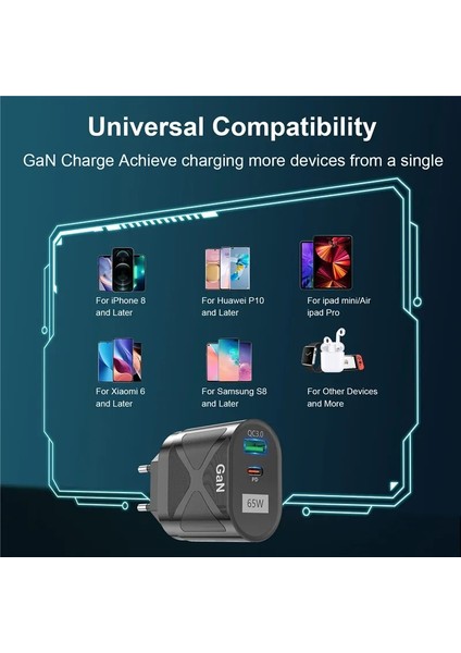 Kc Siyah Uslıon 65W Gan USB C Şarj Cihazı Hızlı Şarj Kr Au Ab Abd Tak Pd Usb-C Typec iPhone 14 Xiaomi Samsung S22 Macbook Için Hızlı Şarj Cihazı (Yurt Dışından) indirimleri