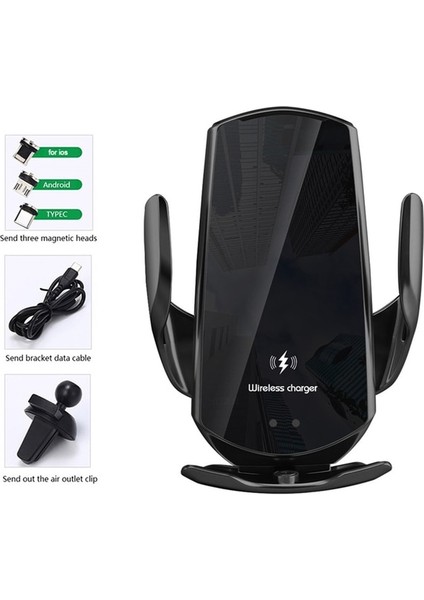 15W Siyah Fdgao Kablosuz Şarj Cihazı Araç Montaj Otomatik 15W /10W Hava Firar Telefon Tutucu iPhone 14 13 12 11 Xs Xr x 8 Samsung S21 S20 S10 (Yurt Dışından)