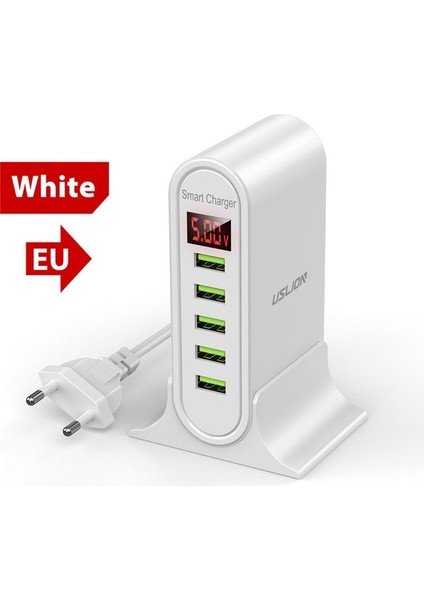 Ab Beyaz Uslıon 5 Port USB Şarj Cihazı Xiaomi LED Ekran Çoklu USB Şarj Istasyonu Evrensel Telefon Masaüstü Duvar Ev Ab Abd Ingıltere Tak (Yurt Dışından)