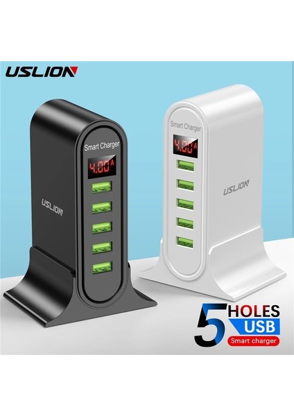 Ab Beyaz Uslıon 5 Port USB Şarj Cihazı Xiaomi LED Ekran Çoklu USB Şarj Istasyonu Evrensel Telefon Masaüstü Duvar Ev Ab Abd Ingıltere Tak (Yurt Dışından) fiyatları