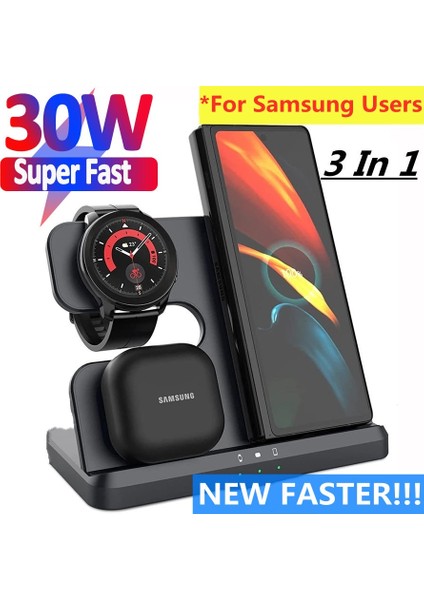 X20 Izle Çıkarılabilir 30W 3'ü 1 Arada Kablosuz Şarj Standı Samsung Galaxy S22 S21 Ultra S20 Hızlı Şarj Istasyonu Istasyonu Watch5 Pro Tutucu Buds2 Pro (Yurt Dışından) modelleri