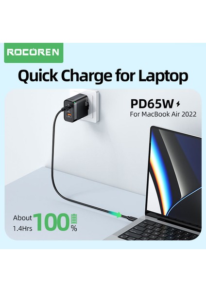 Kr Tak Siyah Rocoren 65W Gan USB Tip C Şarj Cihazı Hızlı Şarj Qc 4.0 Pd 3.0 Qc4.0 Usbc Hızlı Şarj USB Şarj Cihazı iPhone 14 13 Pro MacBook (Yurt Dışından) modelleri