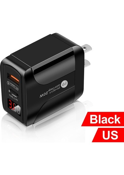 Abd Siyah Hızlı Pd Şarj Cihazı 20W Qc3.0 USB Tip C Hızlı Şarj Cihazı Güç Adaptörü iPhone 12 11 8 Artı Samsung Xiaomi Huawei Telefon Pd Şarj Cihazı (Yurt Dışından)
