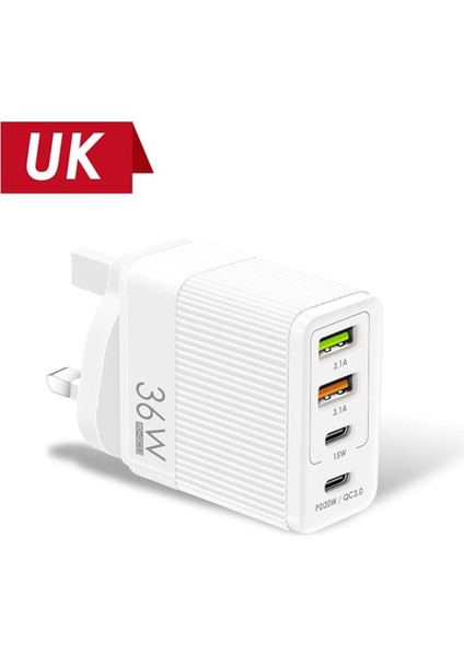 Ingiltere Beyaz Uslıon 36W Evrensel 4 Bağlantı Noktalı USB Şarj Cihazı Qc3.0 PD20W 2 Bağlantı Noktalı USB3.1A Hızlı Şarj Prizi iPhone 13 11 Samsung S20 Xiaomi (Yurt Dışından)