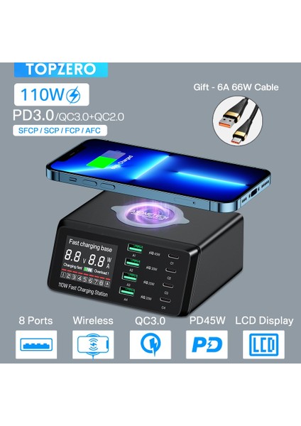 Au Tak ASX9D Mavi 110W 110W Çoklu USB Şarj Cihazı Kablosuz Şarj Cihazı Pps Qc Pd USB C Hızlı Şarj Istasyonu Telefon Şarj Adaptörü iPhone 13 Xiaomi Samsung Için (Yurt Dışından) fiyatları