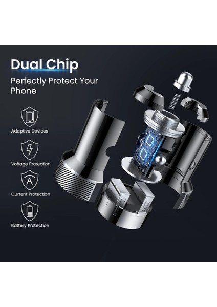 Metal Çift Qc3.0 LED Ekran Metal Pd Qc 3.0 Araç Şarj Cihazı USB Tip C Çift Bağlantı Noktalı Hızlı Şarj Telefon Şarj Cihazı iPhone 13 Samsung Huawei Xiaomi (Yurt Dışından) modelleri