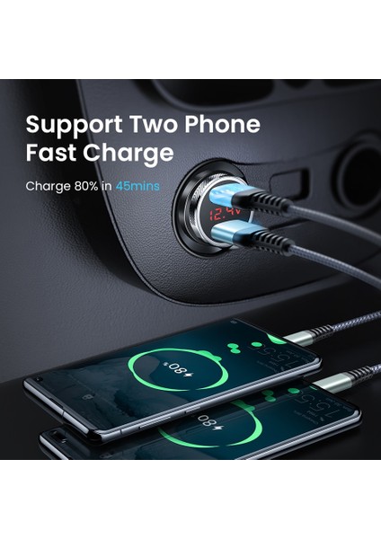 Metal Çift Qc3.0 LED Ekran Metal Pd Qc 3.0 Araç Şarj Cihazı USB Tip C Çift Bağlantı Noktalı Hızlı Şarj Telefon Şarj Cihazı iPhone 13 Samsung Huawei Xiaomi (Yurt Dışından) fırsatları