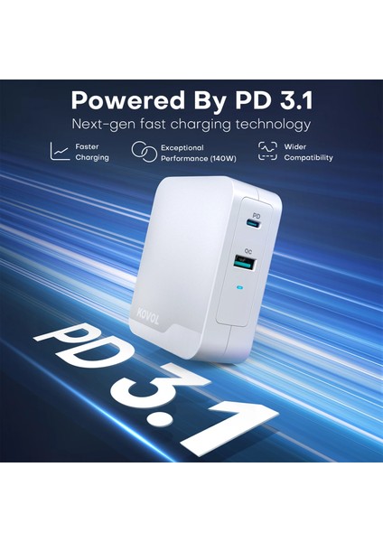 100W 1pd Ab Beyaz Kovol Güçlü Gan Şarj Cihazı 140W Max Type C Pd Hızlı Şarj Cihazı iPhone 14 13 Pro Max Samsung Xiaomi Macbook Pro Dizüstü Tablet Için (Yurt Dışından) indirimleri