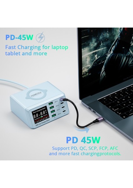 Brezilya Fişi 110W ASX9D Mavi 110W Hızlı Şarj USB Şarj Adaptörü Kablosuz Şarj Cihazı Şarj Istasyonu Pd USB C Hızlı Telefon Şarj Cihazı iPhone 13 12 iPad Xiaomi Için (Yurt Dışından) modelleri