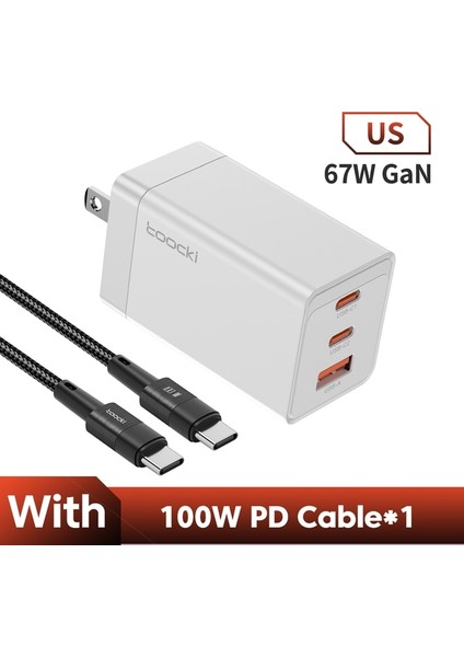 Abd Beyaz Kablo ile Toocki 65W Gan USB C Şarj Cihazı 67W Hızlı Şarj 4.0 3.0 Qc4.0 Qc Pd 3.0 Usb-C Tip C iPhone 14 13 Pro MacBook Için Hızlı USB Şarj Cihazı (Yurt Dışından)