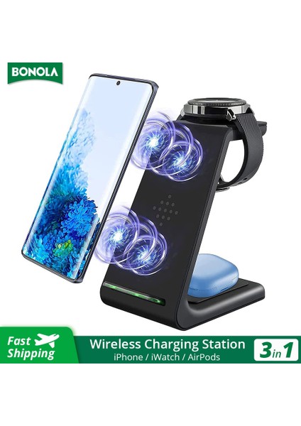 Samsung Beyaz Bonola 3'ü 1 Arada Kablosuz Şarj Istasyonu Samsung Galaxy WATCH/BUDS/S22/S21 Samsung NOTE10/NOTE20 Için Hızlı Qi Kablosuz Şarj Cihazı (Yurt Dışından) fırsatları