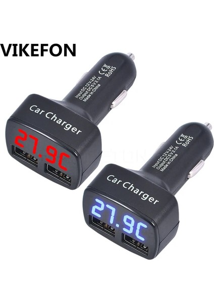 Beyaz Kasa Kırmızı LED Vıkefon Çift USB Araç Şarj Cihazı 5V 3.1A Evrensel 4'ü 1 Arada Gerilim/sıcaklık/akım Ölçer Test Cihazı Adaptörü Dijital LED Ekran (Yurt Dışından)