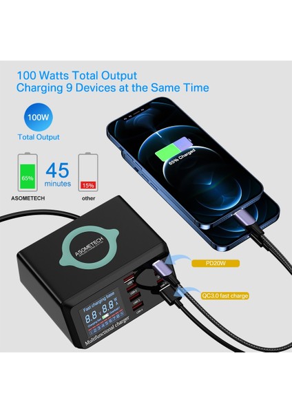 Ab Tak Asx9 Siyah 8 Port USB Hub Qı Kablosuz Şarj Cihazı iPhone Samsung Xiaomi 100 W Çoklu USB C Hızlı Şarj Cihazı Qc3.0 Hızlı Şarj Şarj Istasyonu (Yurt Dışından) modelleri