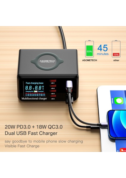 Ab Tak Asx9 Siyah 8 Port USB Hub Qı Kablosuz Şarj Cihazı iPhone Samsung Xiaomi 100 W Çoklu USB C Hızlı Şarj Cihazı Qc3.0 Hızlı Şarj Şarj Istasyonu (Yurt Dışından) indirimleri
