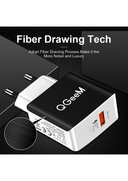 Ab Tak Beyaz Qgeem Qc 3.0 USB Şarj Cihazı Fiber Çizim Hızlı Şarj 3.0 Hızlı Şarj Cihazı iPhone Xiaomi Mi9 Için Taşınabilir Telefon Şarj Adaptörü Ab Abd (Yurt Dışından) modelleri