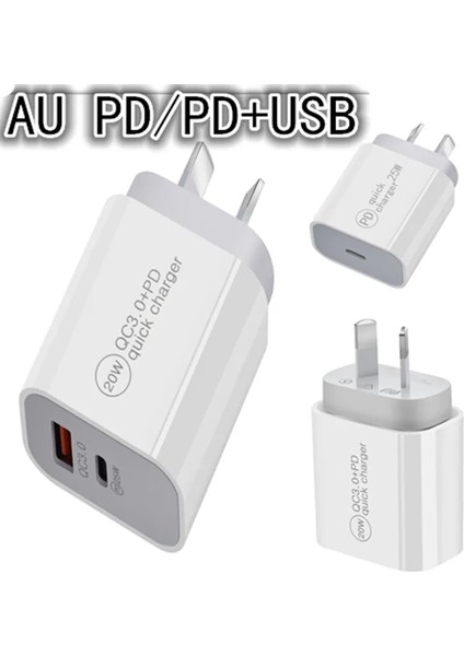 Beyaz 20W Pd iPhone 12 13 14 Pro Max 25W 20W Hızlı Şarj Pd Şarj Cihazı Qc3.0 USB Tip C Au Seyahat Güç Adaptörü Avustralya Yeni Zelanda (Yurt Dışından) fiyatları
