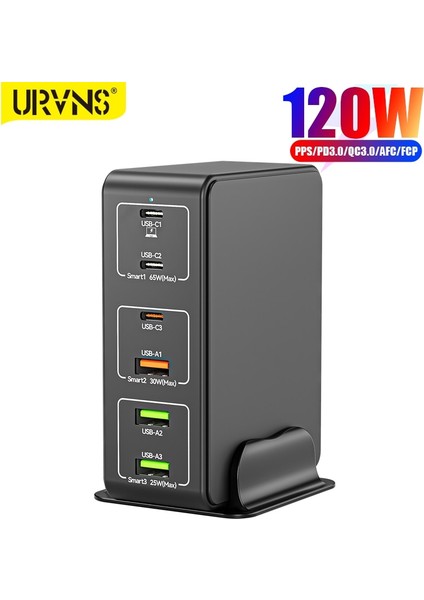 Ab ve Kablo Urvns 120W USB C Süper Hızlı Şarj Cihazı 6 Bağlantı Noktalı Pd 65W PPS45W Telefon Dizüstü Bilgisayar Usb-C MacBook Pro/air Xps iPad iPhone Için Şarj Istasyonu (Yurt Dışından) fiyatları