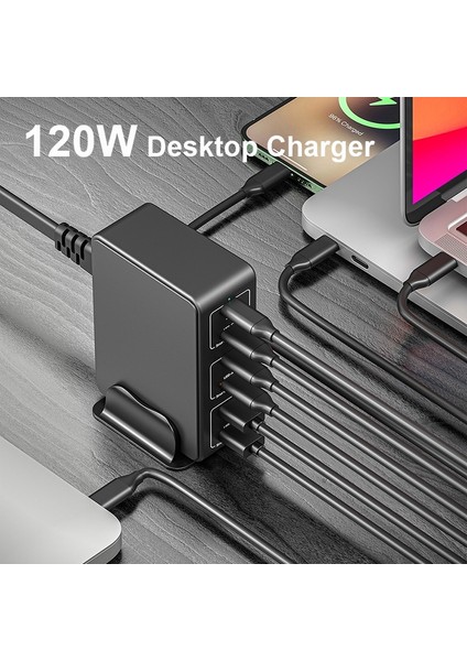 Ab ve Kablo Urvns 120W USB C Süper Hızlı Şarj Cihazı 6 Bağlantı Noktalı Pd 65W PPS45W Telefon Dizüstü Bilgisayar Usb-C MacBook Pro/air Xps iPad iPhone Için Şarj Istasyonu (Yurt Dışından) modelleri
