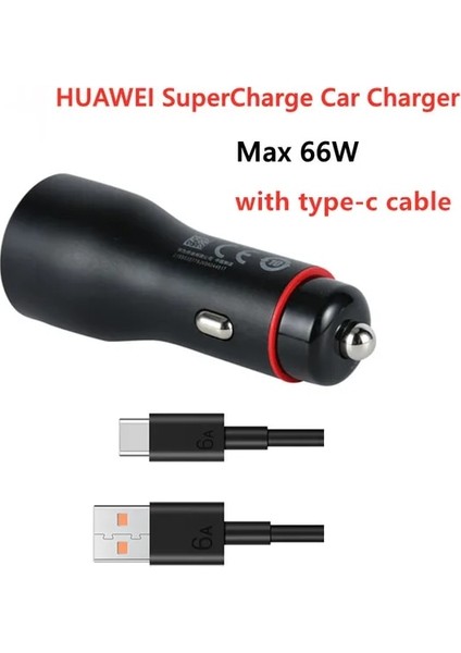 Siyah Evrensel Huaweı Supercharge Araç Şarj Cihazı Max 66W Çift USB Bağlantı Noktası 6A Tip-C Kablo ile Evrensel Uyumluluk Huawei/samsung/iphone Için (Yurt Dışından)