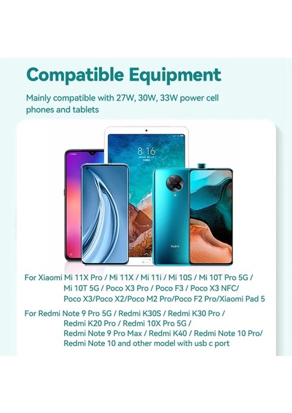 1m 6A Kablo ile Abd Fişi Kablo ile 33W Hızlı Turbo Telefon Şarj Cihazı Xiaomi Pad 5 Redmi Note 10 Ab Qc3.0 Poco X3 Nfc Pro Mi 9 10T Lite 11X K30 Için USB C Tipi Kablo (Yurt Dışından) modelleri
