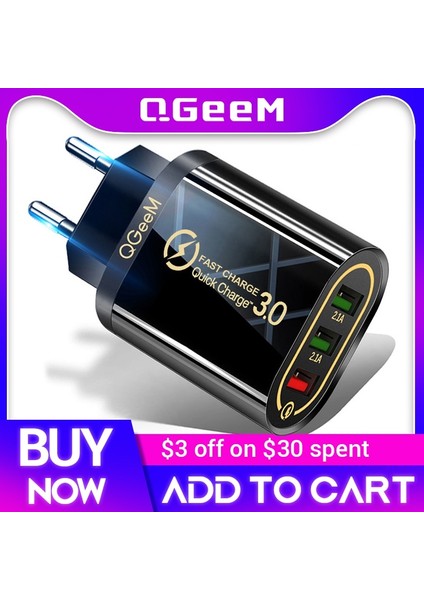 Abd Beyaz Qgeem 3 USB Şarj Aleti iPhone Hızlı Şarj 3.0 Hızlı Şarj Xiaomi Qc 3.0 Taşınabilir Telefon Şarj Cihazı Şarj Adaptörü (Yurt Dışından) fiyatları