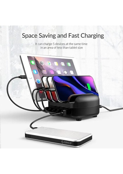 Au Fişi Siyah Kablo ile Orıco 5 Port USB Şarj Istasyonu Tutucu ile Dock 40W 5V2.4A USB Şarj Ücretsiz USB Kablosu iPhone Pc Tablet Için (Yurt Dışından) modelleri